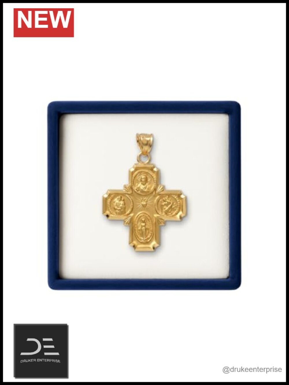 14K Yellow Gold Four-Way Cross Pendant for Necklace, Double-Bonded Religious
